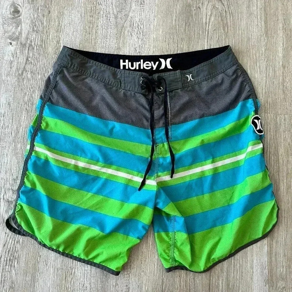 Mens Hurley Multicolor Stripe Swim Trunks - M - Picture 1 of 9